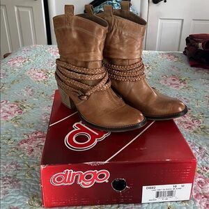 Dingo Tan Leather Braided Strap Boots